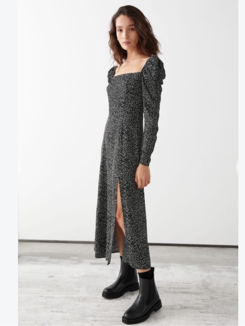 & OTHER STORIES Flowy Puff Long Sleeve Midi Dress Size 6